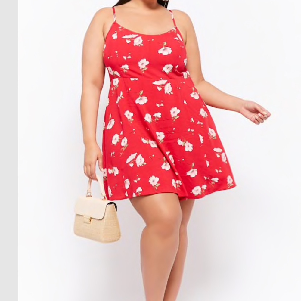 Plus size floral skater lace up back dress